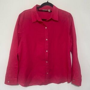 Chico's LIKE NEW hot pink cotton linen blend button down roll tab sleeve top L